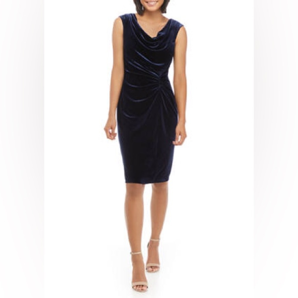 Vince Camuto blue velvet cowl neck cocktail dress (2)